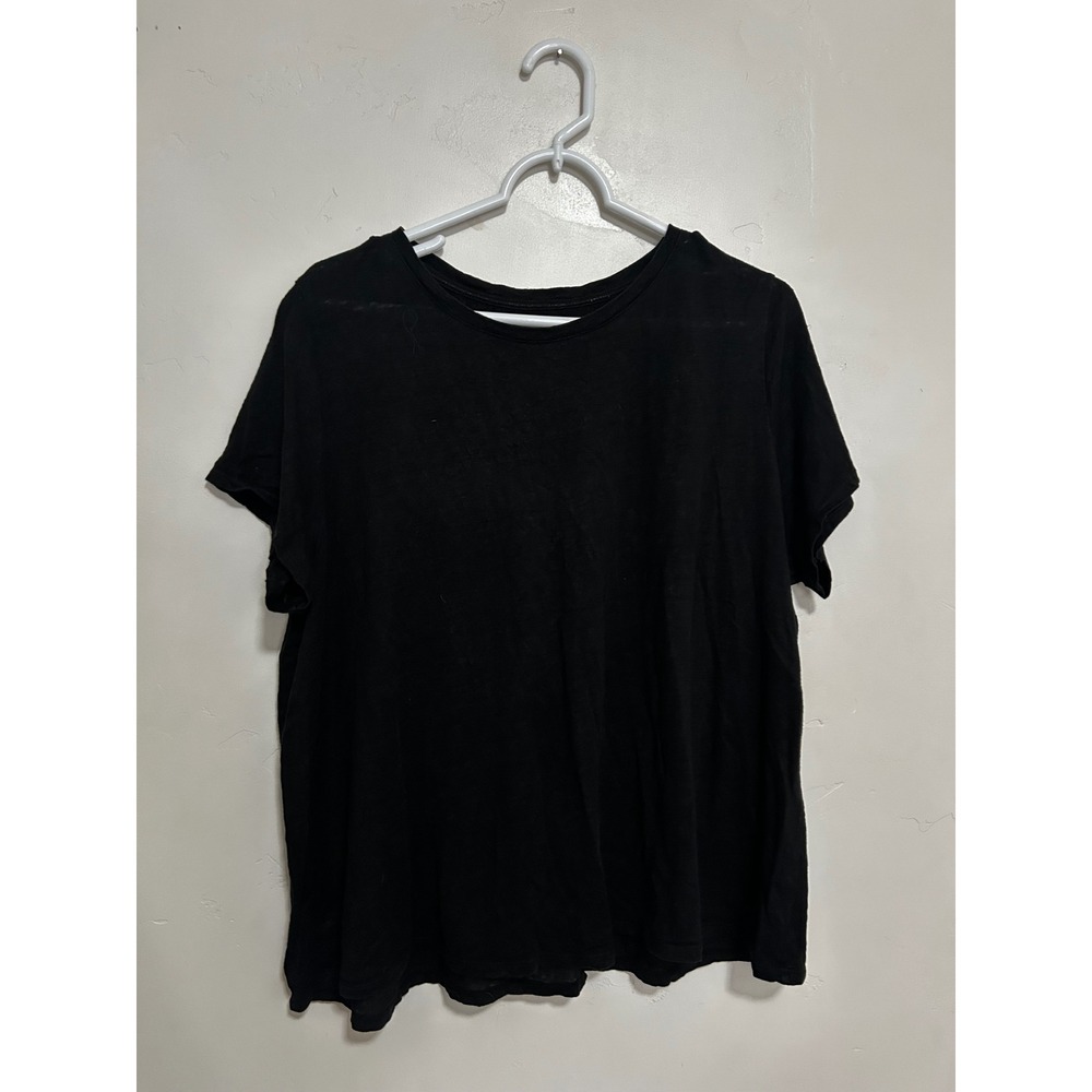 Eileen Fisher Womens XL Black 100% Organic Linen Short Sleeve Crew Neck Top